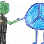 Célèste Castonguay (11): The soldier is a symbol of peace. The green character represents all the nations. The soldier is working with the nations to ensure peace. 