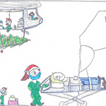 Chyanne Hinks (12): Our defence team members help each and every day, wherever and whenever, to help others in need in Canada, and around the world. My artwork shows Medics that help rescue the injured. Our members supplying those in need, and bringing festive cheer!