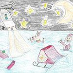 Elora Faurbo (8): It was Christmas Eve. Santa was flying and unfortunately hit a jet plane, and went crashing in the ocean!!! Santa and the reindeer could not fly, so Santa called the Defence team and the Joint Task Force came to his rescue. The Defence Team saved Christmas. 