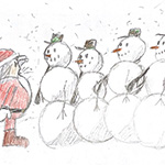 Félix Castonguay (12): Even in the North Pole, everything is in order! Here is a troop of snowmen undergoing inspection.