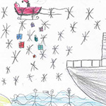 Graham McCallum (7): This is a picture of D-day bording. Santa is dropping presents as they board. Happy Christmas soldiers.