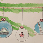 Joanie Blanchet (12): I drew this to thank the entire Defence Team for their peacekeeping efforts. The holiday decorations represent DRDC and the CAF.