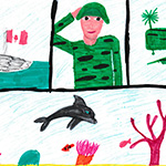 Julianna Sambol (10): This is supposed to represent how you work with the army, the navy and aircrafts. The biggest square on the bottom shows how you help animals like killer whales, right whales, dolpins and more marine animals. I hope you pick this one to represent you in your Christmas card.
