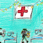 Loïc Richer (8): This is a drawing of two Canadian Forces soldiers giving gifts to people in the hospital.
