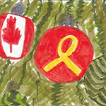 Raylyn Brown (8): Christmas ornaments that are symbols of Canada; maple leaf, support our troops, and camouflage. 
