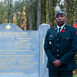2Lt Downey and LCol Pitcher pause at the Canadian Forestry Corps/ No. 2 Construction Battalion Memorial in Supt on November 10, 2021. Photo by Cpl Brad Upshall.