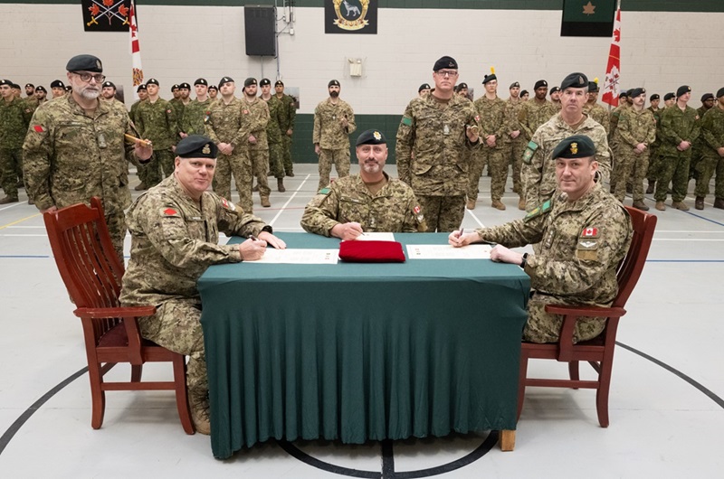 Commander of the Canadian Army Doctrine and Training Centre Major-General John Errington, 4th Canadian Division Training Centre Commanding Officer Lieutenant-Colonel Joe Tobin, Commander of the 4th Canadian Division Support Group Colonel Sean Trenholm
