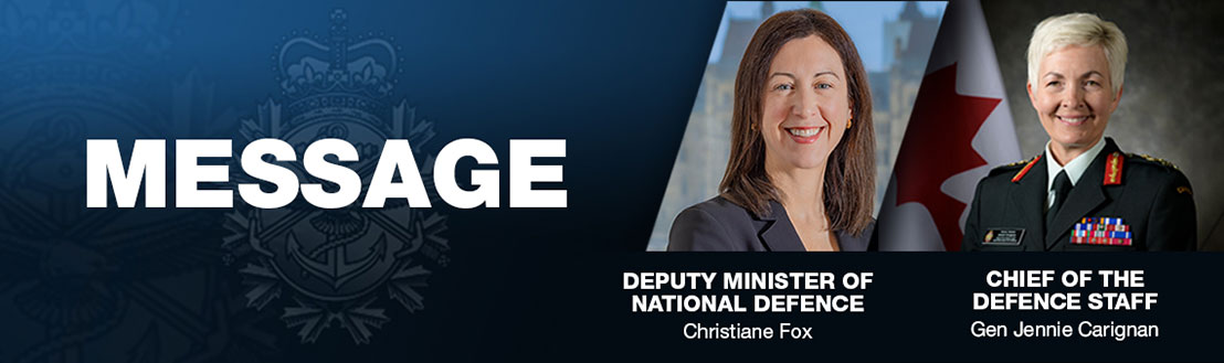 message Christiane Fox - Deputy Minister, General Jennie Carignan - Chief of the Defence Staff