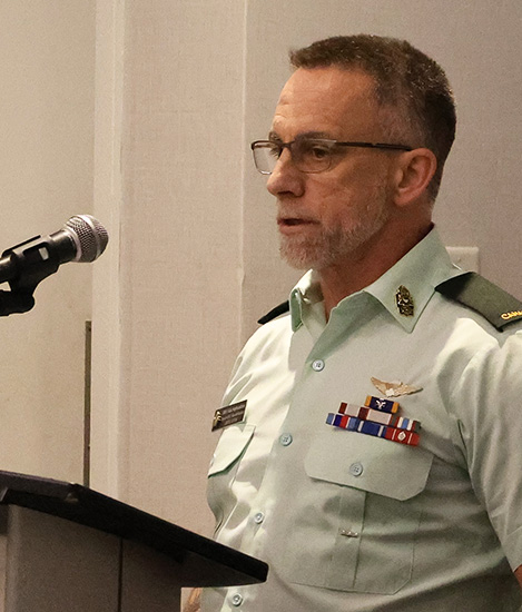 Chief Warrant Officer Stephane Gaudreau giving his remarks.