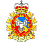 A Canadian Army insignia featuring a crowned maple leaf with the text “33 Service Battalion”. At the centre is an owl. A banner below reads “Devoir avant tout.”