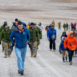 CAF personnel run alongside students and staff of Qarmartalik School during a local Terry Fox Run event in Resolute Bay, Nunavut, on September 4, supporting community outreach while deployed on Operation NANOOK-NUNAKPUT. Photo: Corporal Nicholas Zahari