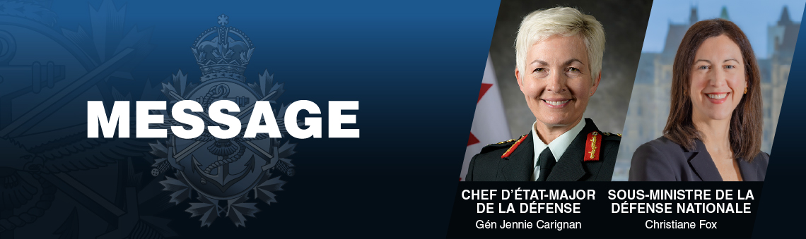 message Christiane Fox - Deputy Minister, General Jennie Carignan - Chief of the Defence Staff