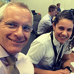 Capt Erin Edwards (right) and Canadian Space Agency Astronaut Dr David Saint Jacques (left), during a flight control simulation where trainee flight controllers are put through their paces under the watchful eye of their mentors prior to real time operations. Passing your certification or “cert run” as a flight controller is both a challenge and a relief, marking your readiness to move to real time operations. Photo provided by Captain Edwards.