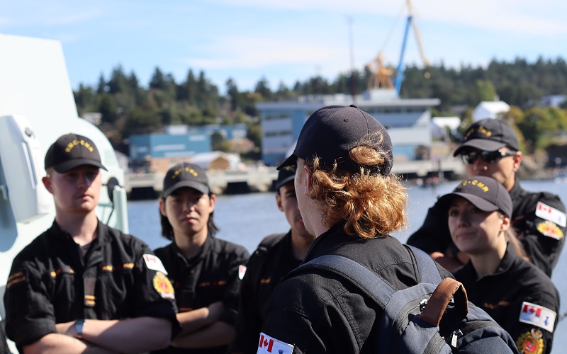 NCdts receive an orientation aboard an ORCA-class vessel from the Patrol Craft Training Unit in Esquimalt, British Columbia.