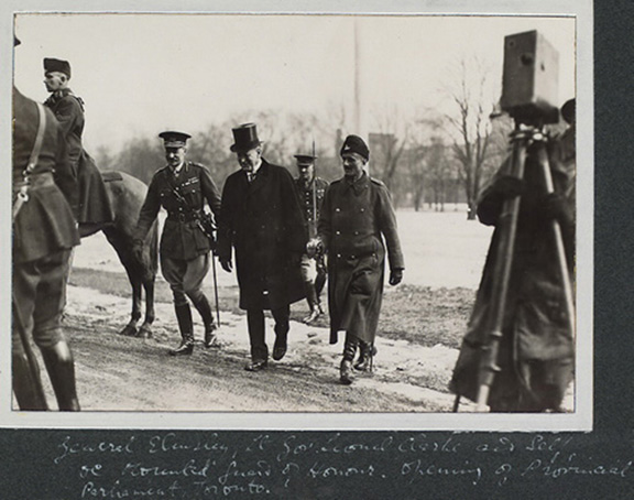 From left to right, General James Elmsley, Lieutenant-Governor Lionel Clarke and Reginald S.Timmis.