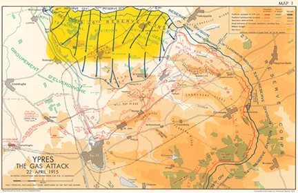 Map of the Ypres Gas Attack, 1915.