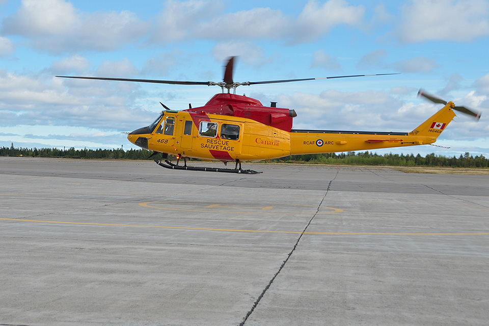 A CH-146 Griffon helicopter from 444 Combat Support Squadron based at 5 Wing Goose Bay, NL, is flown by Governor General of Canada Julie Payette during her visit to Newfoundland in September, 2018. Photo: MCpl Krista Blizzard