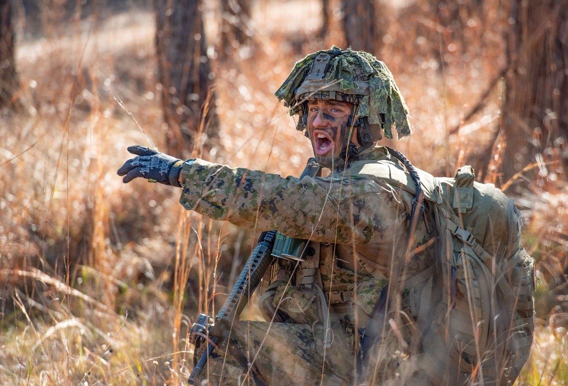 Soldier in a forest.