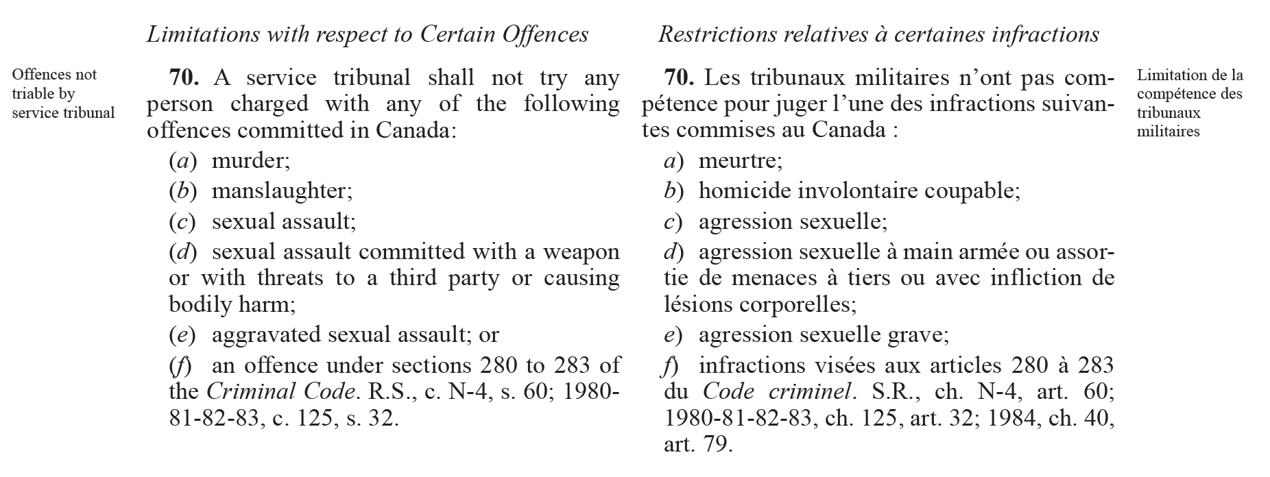 Paragraph 70 of the National Defence Act