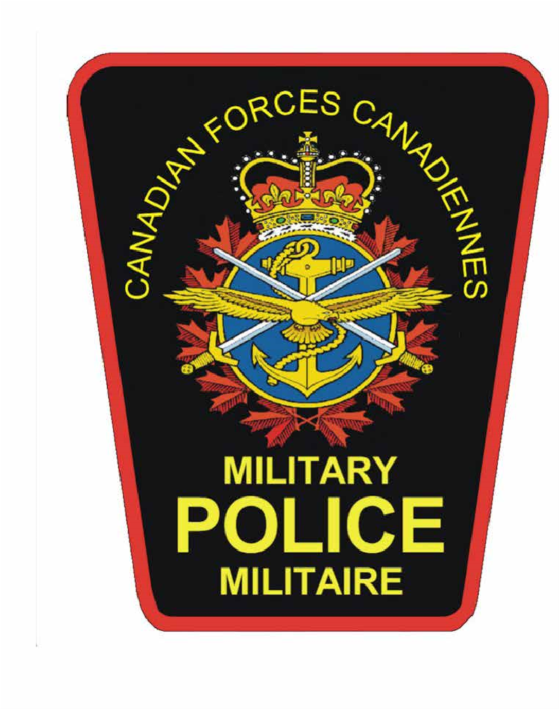 The Canadian Forces Military Police badge is worn on the Military Police Operational Patrol
Dress. It has the crest of the Canadian Armed Forces in the centre on a black background with
red trim. Above the crest says Canadian Forces in both French and English and the bottom of the
patch says Military Police in both official languages.