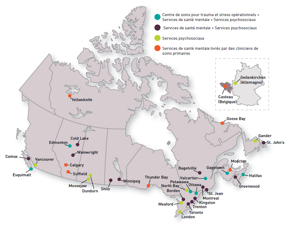 Services de santé mentale à travers le Canada.  Déscription ci-dessous.