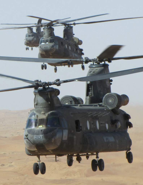 As part of Canada's Interim Helicopter Lift program, 6 CH-147D model Chinooks were purchased from the U.S. Government to support troops in Afghanistan. 