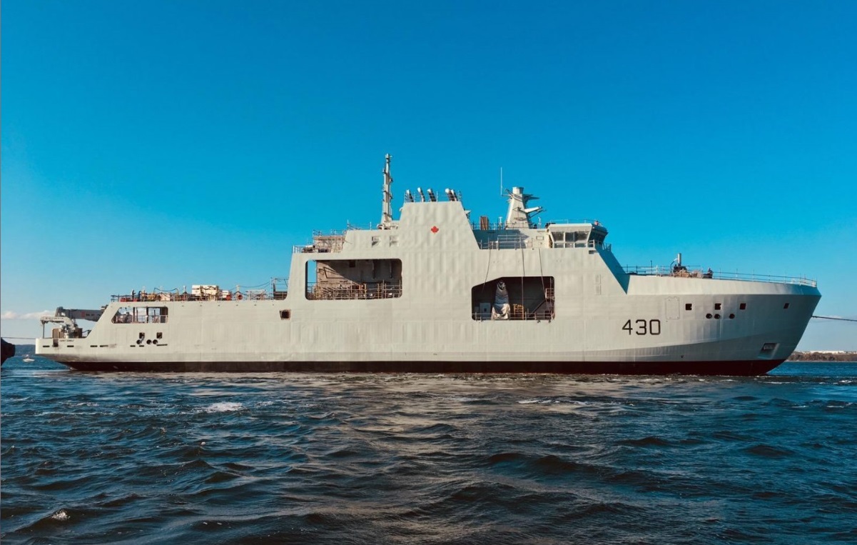 The future HMCS Harry DeWolf (ship 1) was launched to water in September 2018. ©Irving Shipbuilding Inc. 2018. 
