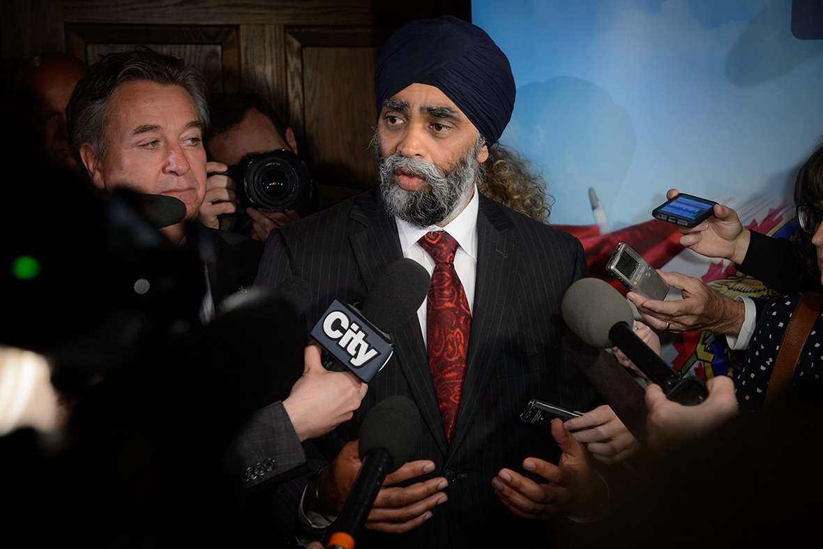 The Minister of National Defence, The Honourable Harjit Sajjan, addresses the press during the conference for the Defence Associations Institute at the Fairmont Chateau Laurier on 03 May, 2017 in Ottawa, ON. Photo credit:  Corporal Michael J. MacIsaac,  Canadian Forces Support Unit (Ottawa) – Imaging Services