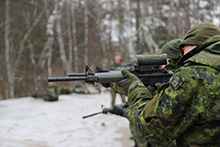 Starychi, Ukraine. 30 December 2015 – Canadian soldiers practice their shooting skills during Operation UNIFIER, Canada's military training mission to Ukraine, at the International Peacekeeping and Security Centre (IPSC). (Photo: Joint Task Force Ukraine, DND)