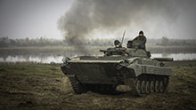 Starychi, Ukraine. 6 November 2015 – Ukrainian soldiers manoeuvre an armoured vehicle on a live range at the International Peacekeeping and Security Centre (IPSC) during Operation UNIFIER. (Photo: Canadian Forces Combat Camera, DND)