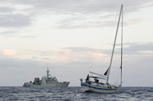 Off the coast of Nicaragua. 7 March 2016 – Her Majesty's Canadian Ship (HMCS) Summerside assists with the seizure of more than 300 kilograms of cocaine on March 7, 2016, while patroling off the coast of Nicaragua while participating in Operation CARIBBE, Canada's contribution to the multinational campaign against transnational criminal organizations in the Pacific Ocean and the Caribbean. (Photo: Public Affairs, HMCS Summerside)