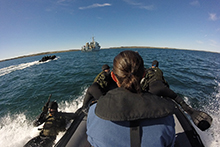 August 24, 2016. Pathfinders from Royal 22e Régiment, Valcartier Quebec, jump into the waters of Rankin Inlet, Nunavut during Operation NANOOK 2016 on August 24, 2016. (Photo: Lt(N) Andrea Murray)