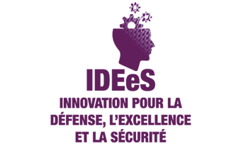 Vue de profil d'une tête portant le chiffre cinq. Trois engrenages sortent de la tête. Texte sur l'image : 5 ans - 2018-2023. IDEeS Innovation pour la défense, l’excellence et la sécurité.