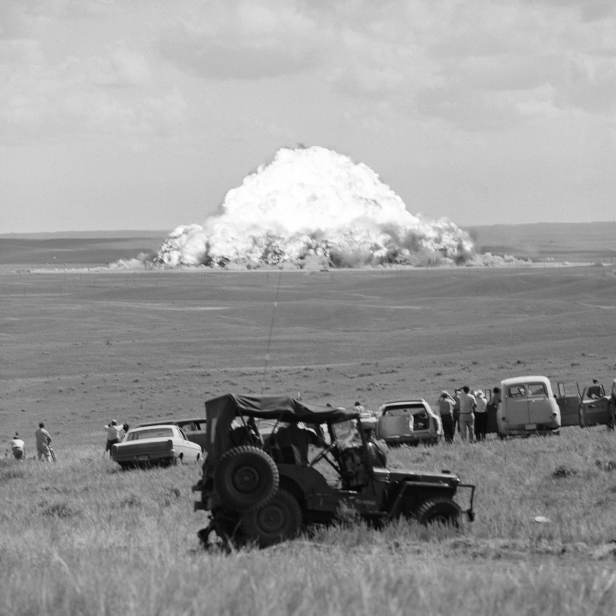 Two of the largest explosives trials conducted on the EPG were carried out in partnership with a number of allied countries in the 1960s.  Operation Snowball and Operation Prairie Flat were both undertaken to provide technical information relatable to the detonation of nuclear weapons by creating an explosion using 500 tonnes of TNT. Photo: DRDC.
