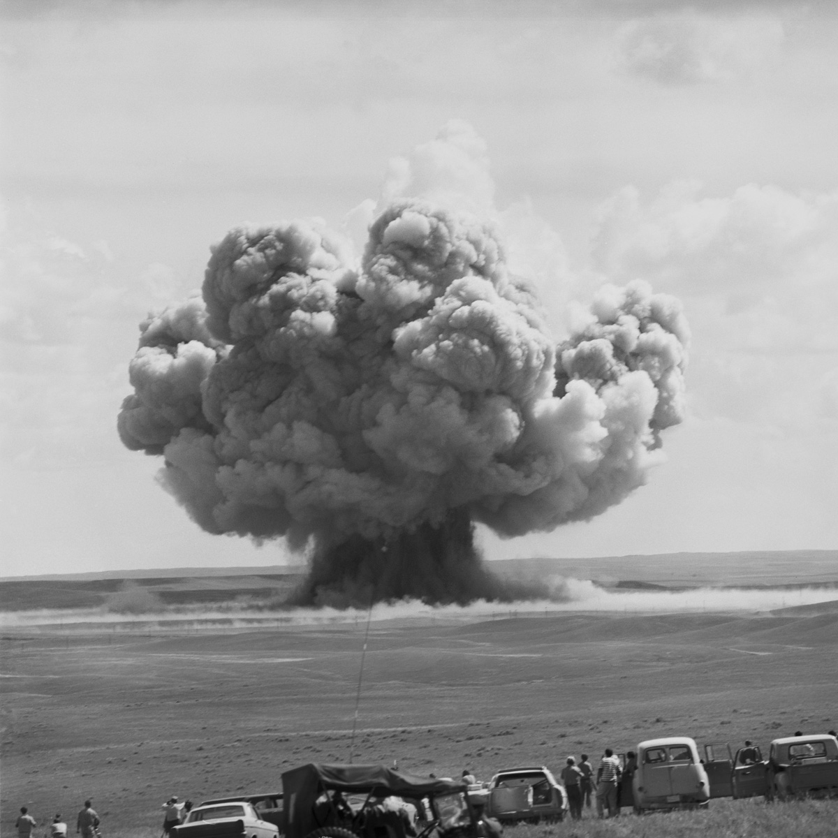 Two of the largest explosives trials conducted on the EPG were carried out in partnership with a number of allied countries in the 1960s.  Operation Snowball and Operation Prairie Flat were both undertaken to provide technical information relatable to the detonation of nuclear weapons by creating an explosion using 500 tonnes of TNT. Photo: DRDC.