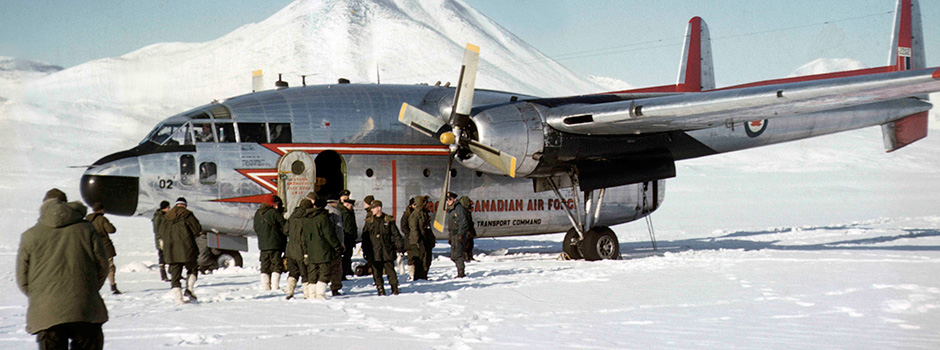 In 1957 a RCAF Flying Boxcar brought Defence Research supplies to Lake Hazen in the Arctic. DRDC Archive