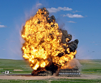 Numerous large scale explosive trials are conducted at DRDC’s Experimental Proving Ground.