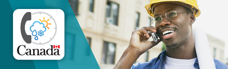 Construction worker standing outside, while on the phone. Visual identifier for the Hello Weather service.