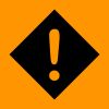 Orange alert symbol: An orange band surrounding a solid black diamond. The solid black diamond contains an orange exclamation mark inside it.
