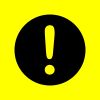 Yellow alert symbol: A yellow band surrounding a solid black circle. The solid black circle contains a yellow exclamation mark inside it.