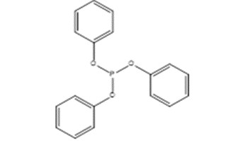 Representative chemical structure of TPP, with SMILES notation:  O(P(Oc1ccccc1)Oc2ccccc2)c3ccccc3