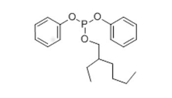 Representative chemical structure of 2-ETHYLHEXYL DIPHENYL PHOSPHITE (EHDPP), with SMILES notation: CCCCC(CC)COP(Oc1ccccc1)Oc2ccccc2