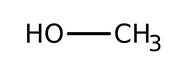 Representative chemical structure of methanol, with SMILES notation: CO