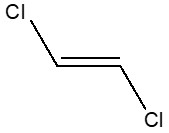 Structure chimique représentative du trans-1,2-dichloroéthène, avec notation SMILES : C(=CCl)Cl