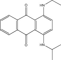 Representative chemical structure for Solvent Blue 36, SMILES: CC(Nc1ccc(c2c1C(=O)c1c(C2=O)cccc1)NC(C)C)C