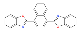 Structure chimique représentative de l’azurant 367, avec notation SMILES : C1=CC=C2C(=C1)C(=CC=C2C3=NC4=CC=CC=C4O3)C5=NC6=CC=CC=C6O5