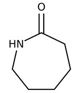 Representative chemical structure of @H-Azepin-2-one, hexahydro-, with SMILES notation: [C1CCC(=O)NCC1]