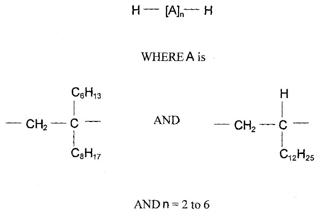 Structure représentative de 7-méthylène-pentadécène mélangé avec du tétradéc-1-ène, dimères et trimères, hydrogénés