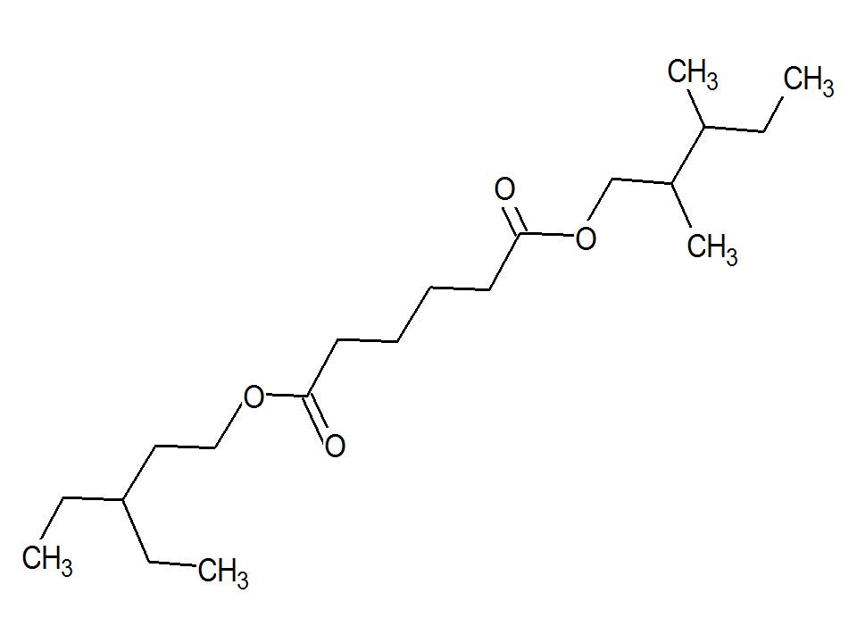 Representative chemical structure of Hexanedioic acid, di-c7-c9 branched and linear alkyl esters, with SMILES notation: CCCCCCCCOC(=O)CCCCC(=O)OCCCCCCCC