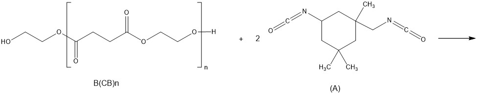 Polymer B(CB)n reacts with two A to give the final product